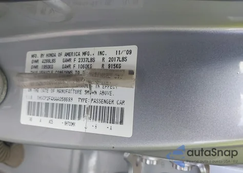 2010 Honda Accord 2.4 Lx-P z USA, uszkodzony, nr VIN 1HGCP2F4XAA058693